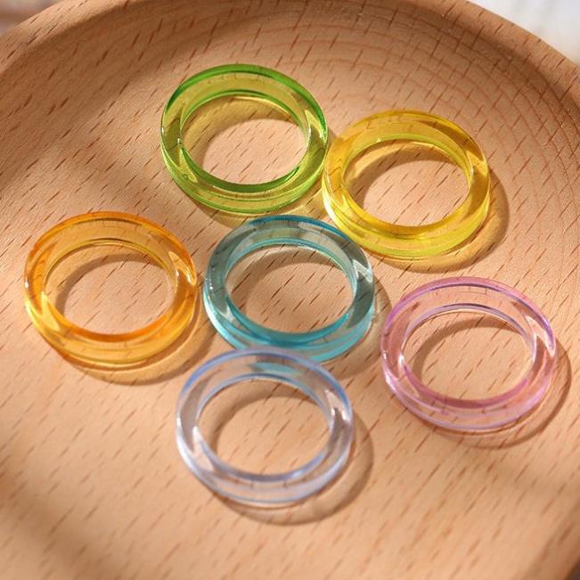(0246) Nhẫn Resin Đeo Tay Thạch Tròn Nhựa Năng Động Cá Tính Màu Sắc