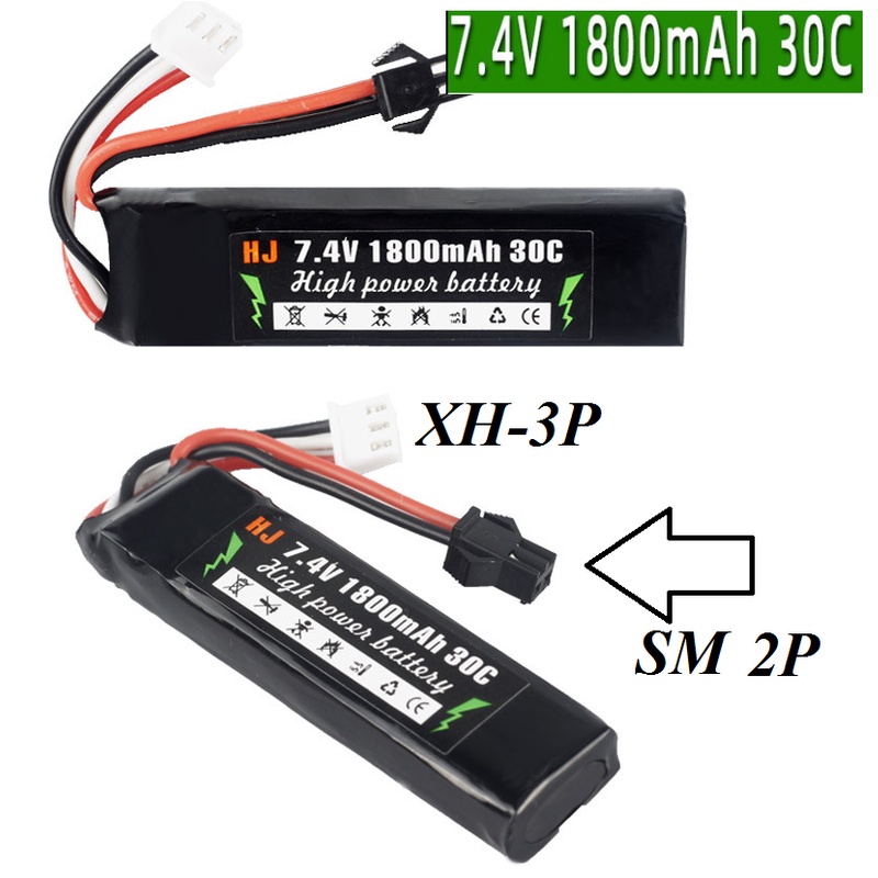 Pin xe điều khiển 7.4v dung lượng 1400mah / 1800mah 30C cổng nối SM-2P