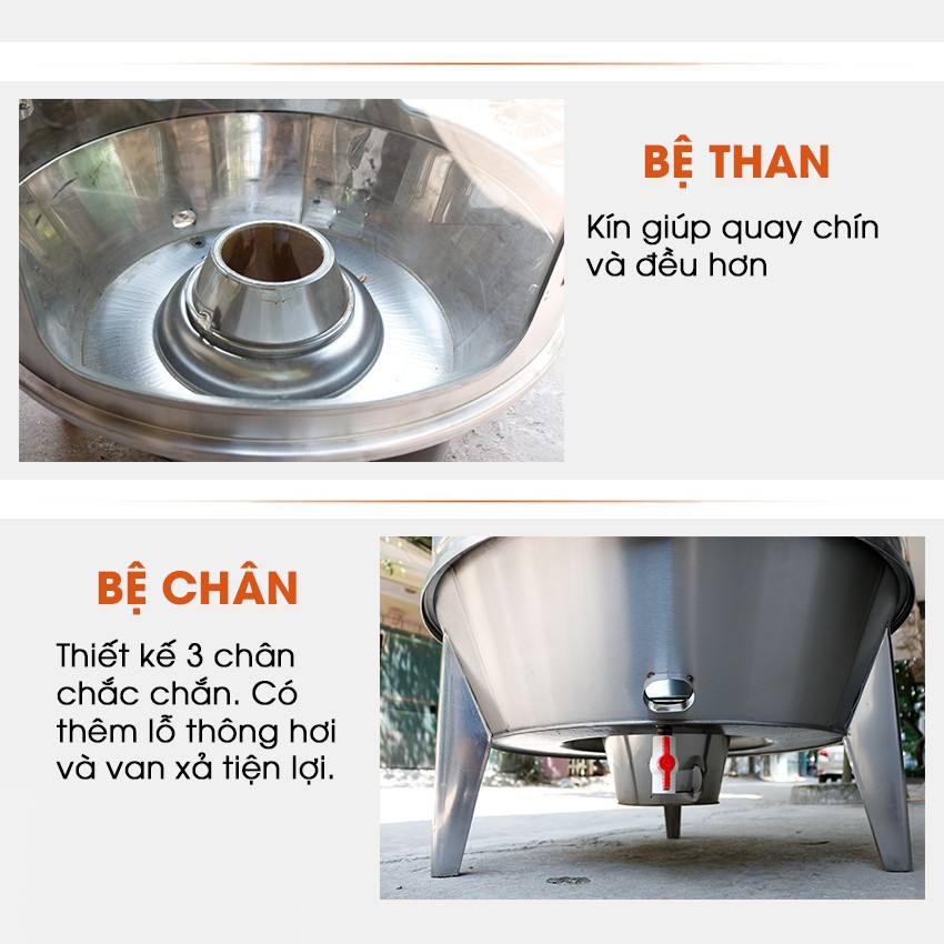 Lu quay vịt, Lò quay gà vịt inox NEWSUN bằng than phi 80 - Bảo hành 12 tháng - Tặng 15 móc, 15 xiên lu quay gà vịt