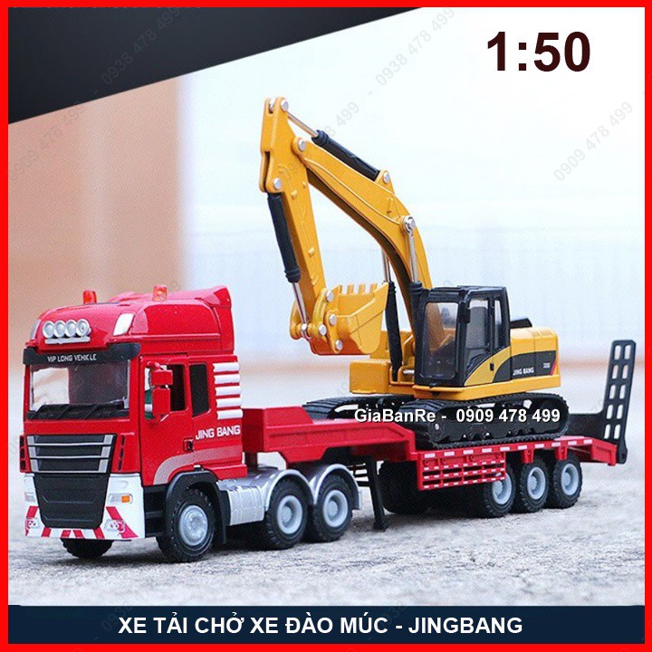 Xe Mô Hình Xe Tải Chở Xe Đào Bánh Xích Tỉ Lệ 1:50  - 9992