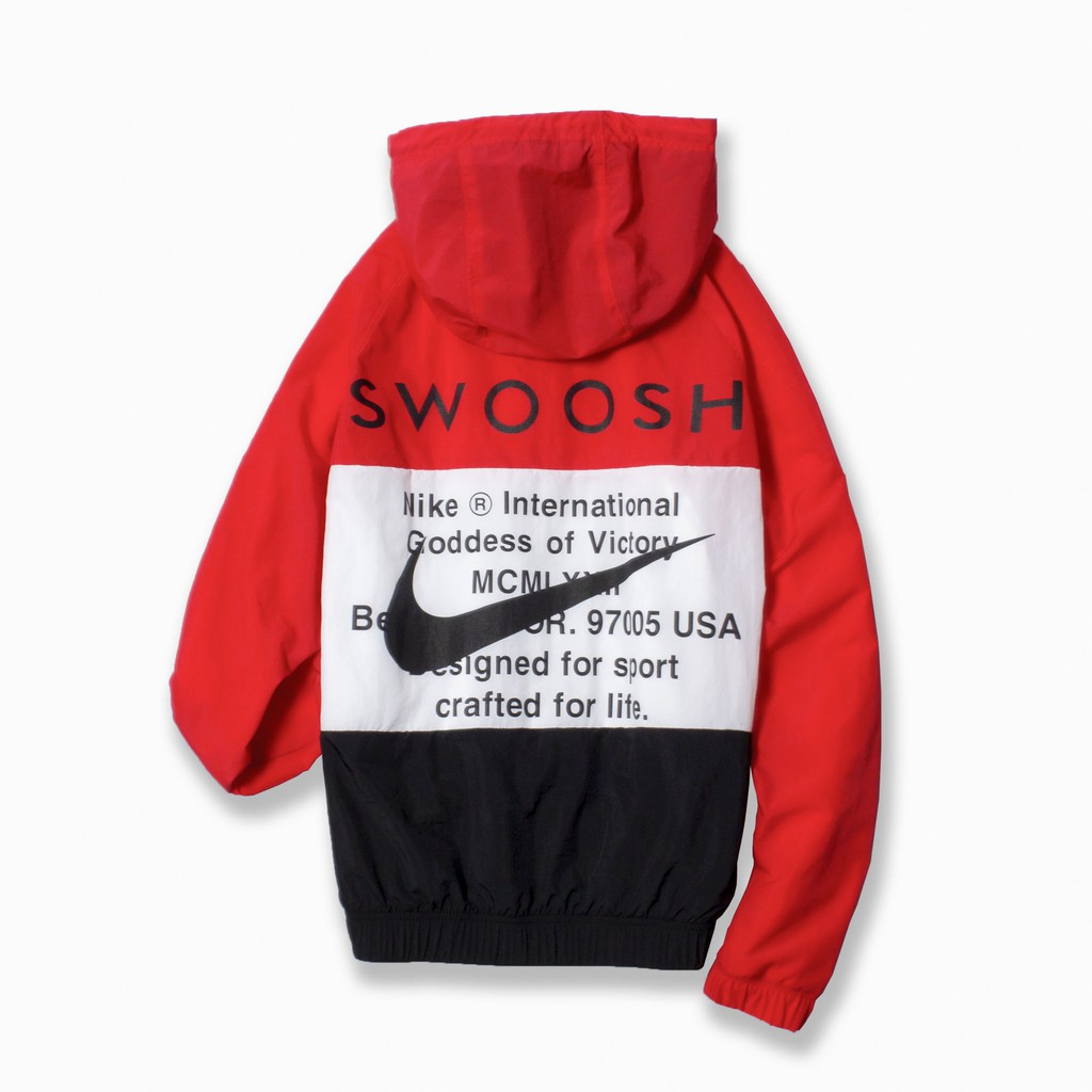 ÁO KHOÁC NIKE SWOOSH HOODED WOVEN JACKET - ĐỎ / TRẮNG / ĐEN