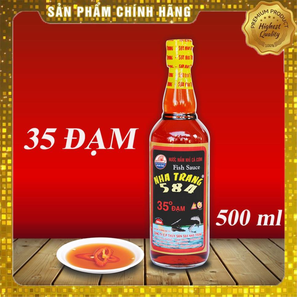 Hộp 2 chai Nước mắm Nhỉ Cá cơm - 584 Nha Trang - 35 độ đạm - Chai thủy tinh 500ml, Date luôn mới