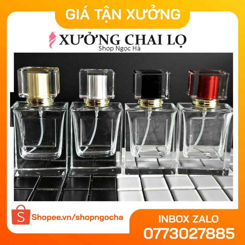 Lọ chiết nước hoa 30ml,50ml hình chữ nhật Nắp Đen Viền Vàng đựng dầu thơm , phụ kiện du lịch