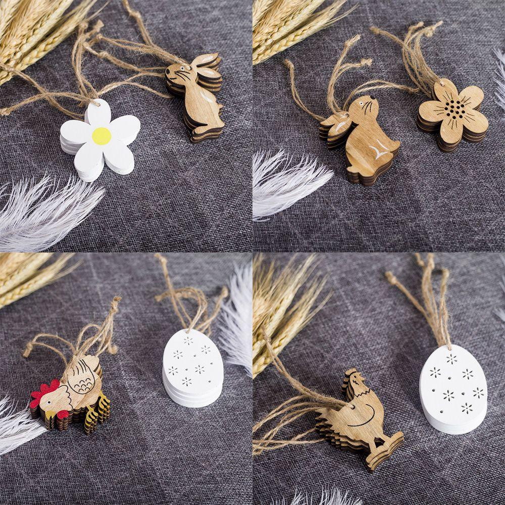 Set 8 Phụ Kiện Treo Trang Trí Bằng Gỗ Hình Thỏ Trứng Phục Sinh DIY