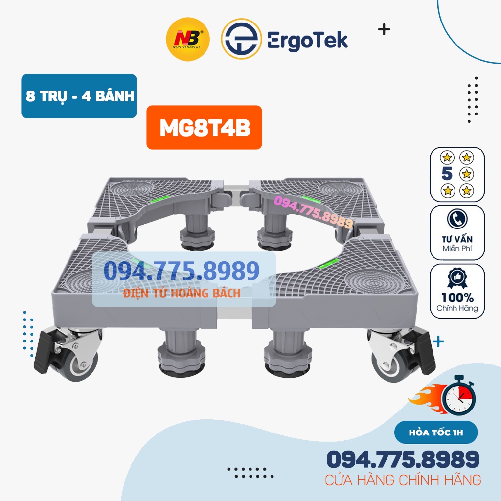 #MG8T4B - Chân đế máy giặt - Kệ tủ lạnh - Chân máy giặt ErgoTek 8 Chân Trụ 4 Bánh Xe - Chống Di Chuyển Khi Giặt