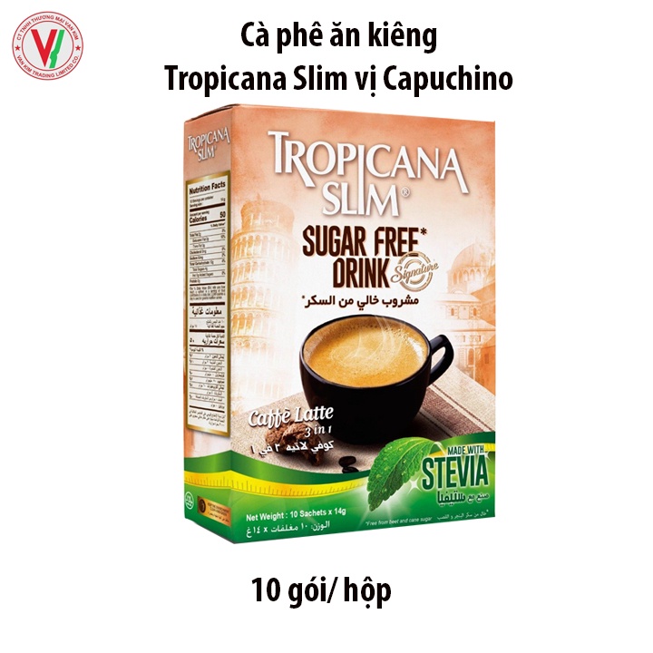 Cà phê ăn kiêng không đường chiết xuất từ lá cỏ ngọt Tropicana Slim Latte 140g (10 x 14g)