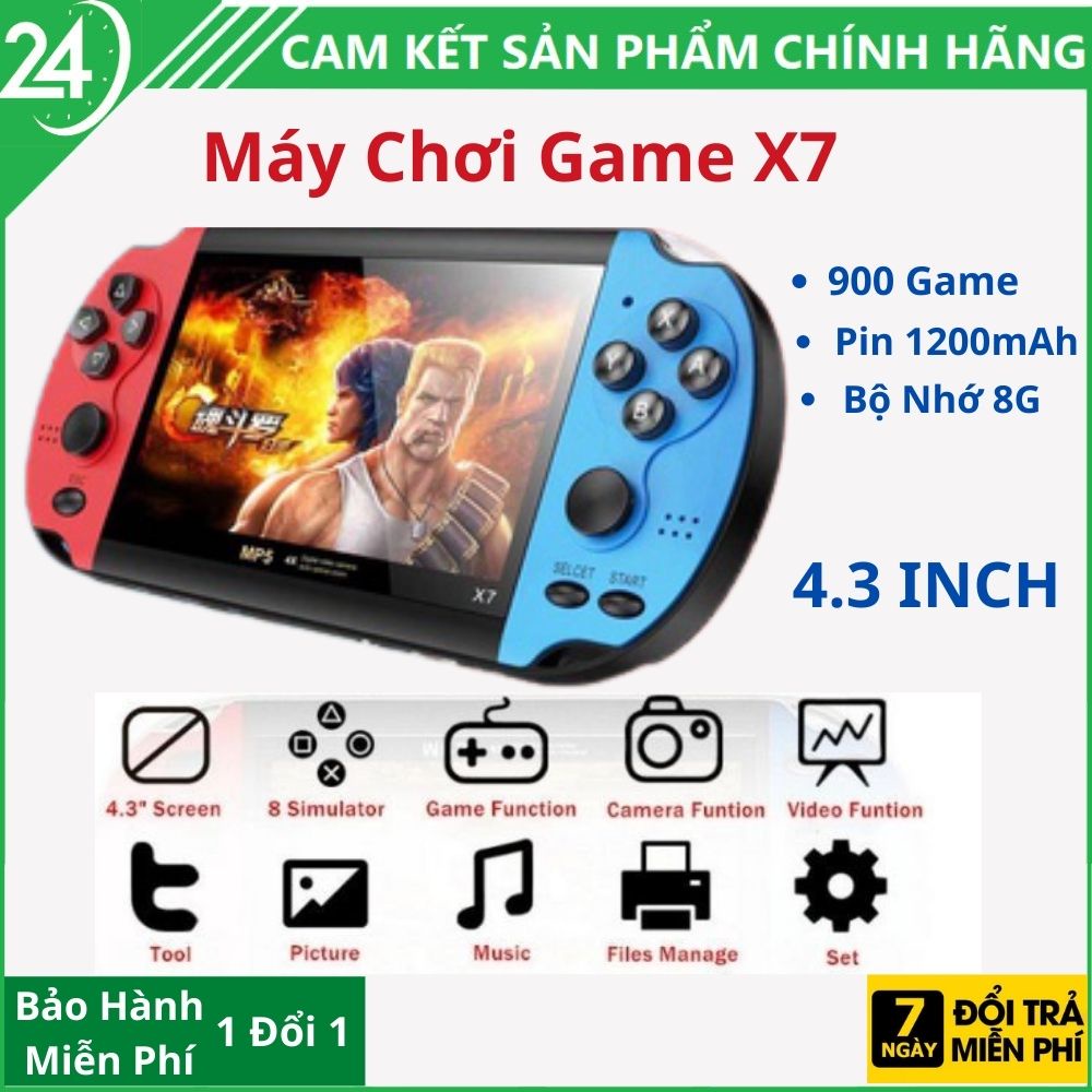 Máy Chơi Game Cầm Tay X7 - Có 900 game - Hỗ Trợ Chơi Game, Nghe Nhạc, Xem Phim, Đọc Sách - Màn Hình 4.3 Inch