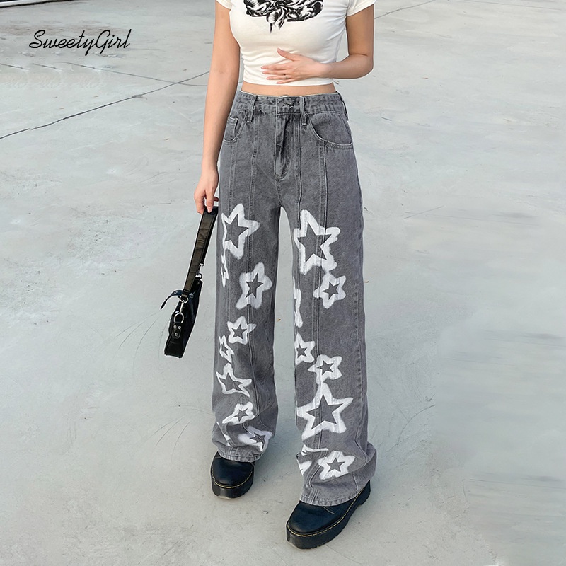 Quần Jean Dài Eo Thấp Dáng Rộng Phối Màu Tương Phản Thời Trang 2022 Cho Nữ