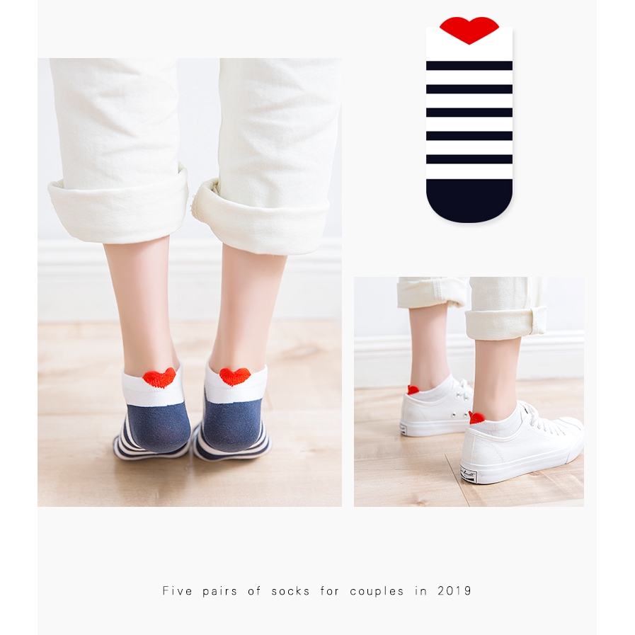 Đôi vớ cotton in họa tiết trái tim dễ thương xinh xắn cho nữ