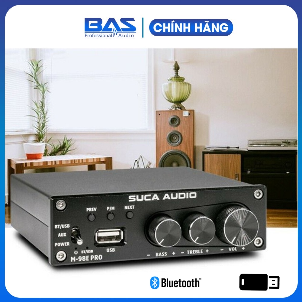 Amply mini công suất khủng Suca Audio M-98E Pro, 160Wx2 (4Ohm), bluetooth 5.0, amply kỹ thuật số cho xe hơi, xe ô tô