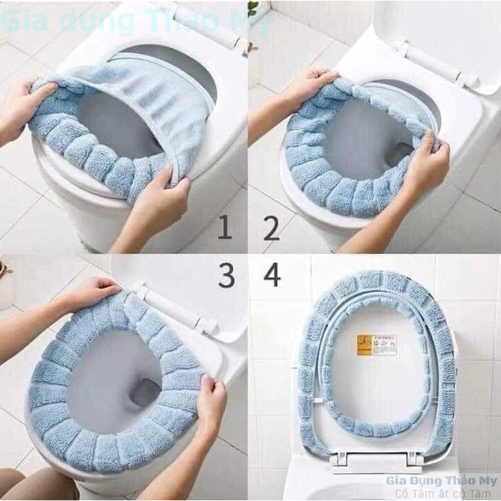 Tấm Lót Bồn Cầu Nỉ Bông, Miếng Lót Toilet giữ ấm mùa đông mềm mịn, dễ dàng giặt lại