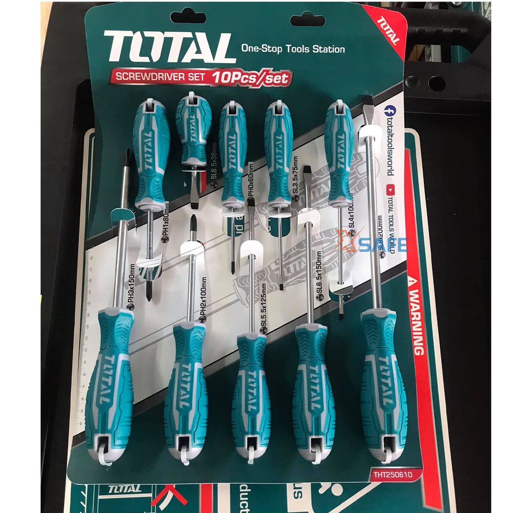 Bộ 10 tua vít đa năng TOTAL THT250610 tay cầm tua vít mới Bộ tuốc nơ vít chất liệu CR-V, không mài mòn, gỉ sét
