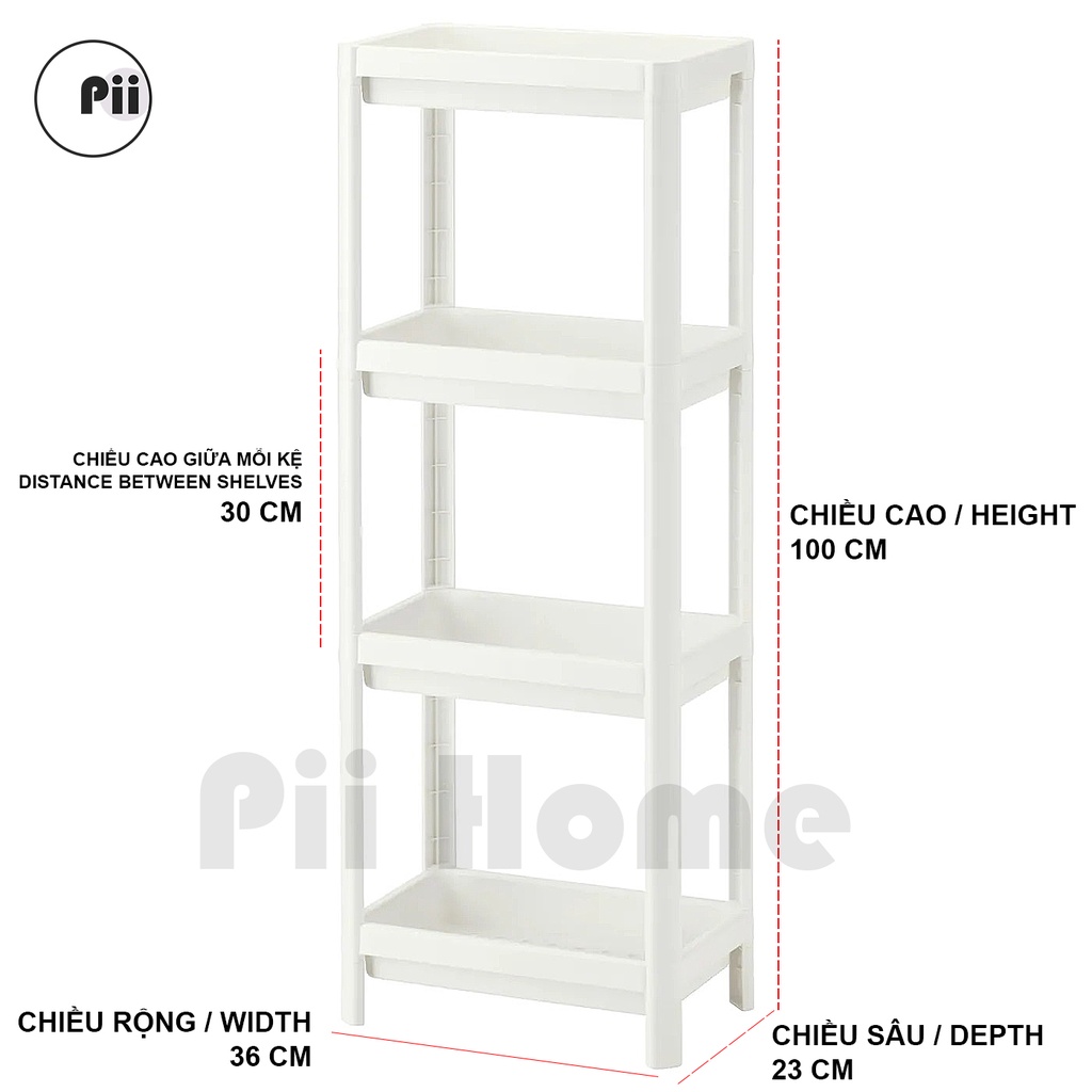 Kệ nhựa đựng đồ đa năng 4 tầng Vesken - IKEA, màu trắng