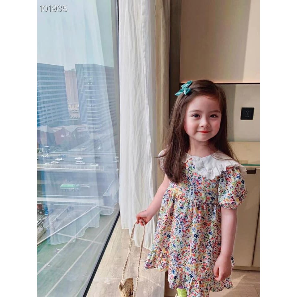 Váy thô hoa nhí cổ sen bé gái
