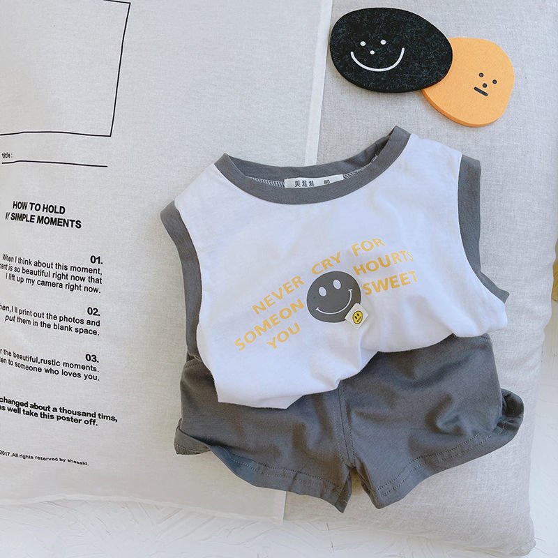 Bộ Ba Lỗ Sát Nách Bé Trai in chữ Never Cry, Đồ Bộ Hè Chất Cotton Cực Mát Cho Bé Từ 6-27kg - MOOBABY SHOP