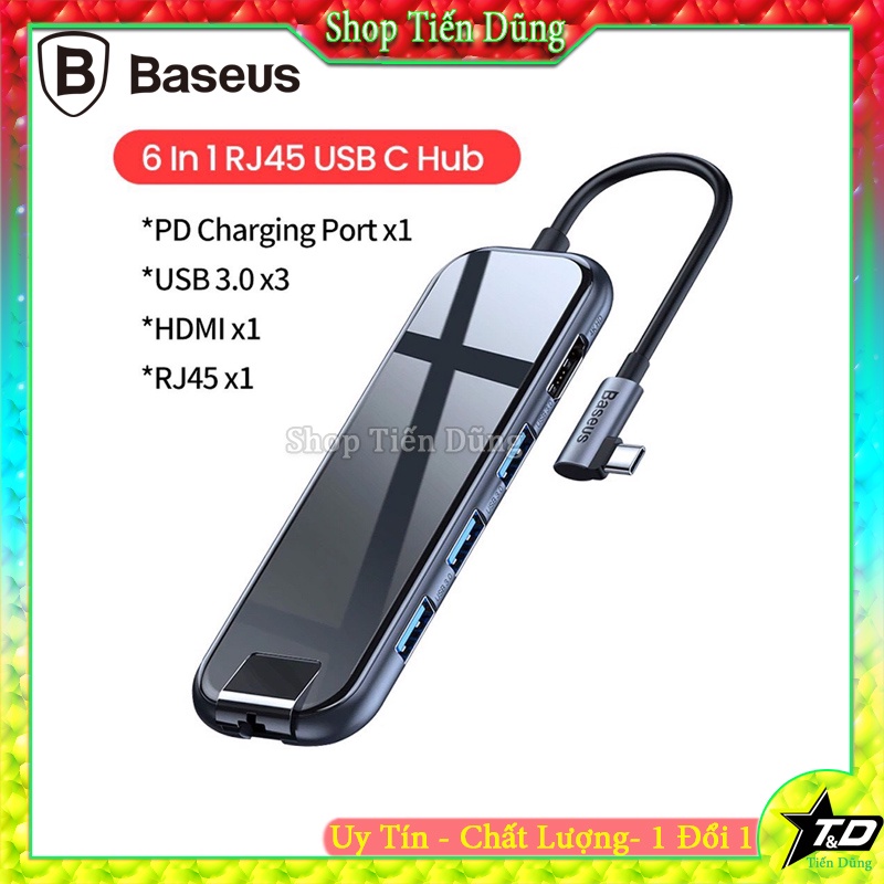 Bộ USB C Hub Baseus Mirror Series mở rộng cổng 6 in 1 USB 3.0*3 ,HDMI x1, RJ45*1,PD 60W *1 cho Macbook, Laptop, mobile