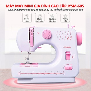 Bộ Máy may mini gia đình JYSM 605a Loại mới có 12 đường may, vắt sổ, may lại mũi và đèn soi chỉ