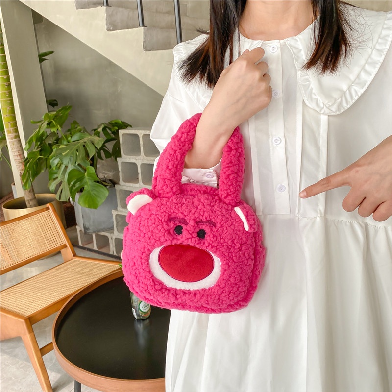【Hàng giao ngay】Túi tote của phụ nữ Lông cừu lớn Gấu hoạt hình dễ thương Hàn Quốc