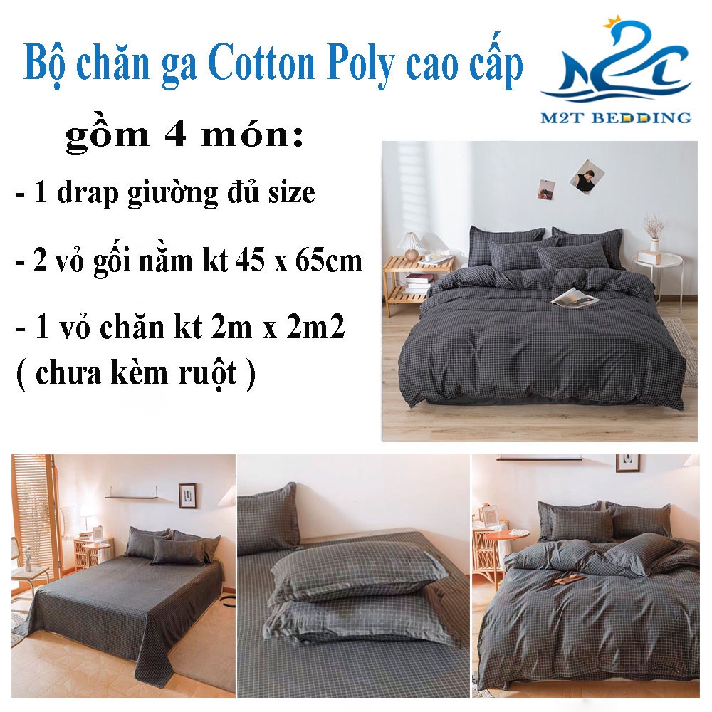 Bộ chăn ga gối Cotton poly M2T bedding kẻ caro, vỏ chăn mền, drap ga giường và 2 vỏ gối | WebRaoVat - webraovat.net.vn