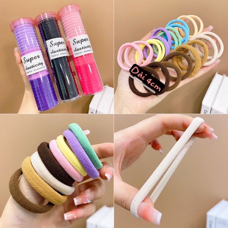 Hộp 30 sợi thun cột tóc nhiều màu sắc siêu dễ thương