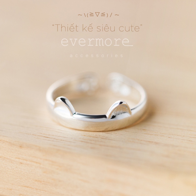 Nhẫn nữ bạc Ý 925 cao cấp tai mèo dễ thương EVERMORE minimalism, thanh lịch - N016