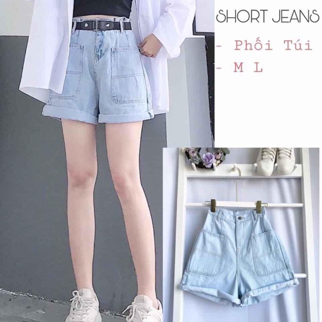Quần short jean unisex lưng cao ống rộng - Quần short ngố ulzzang