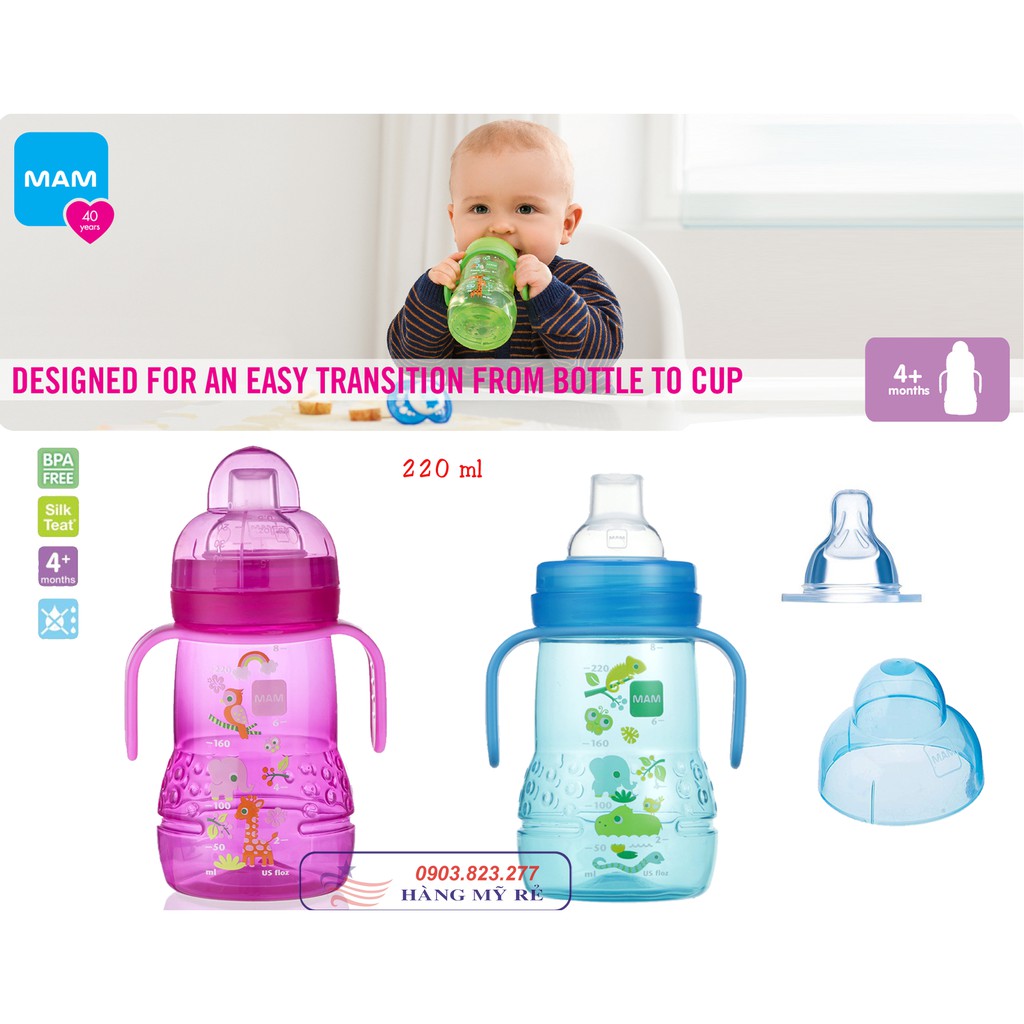 Bình Sữa Cổ Rộng Tập Tự Cầm MAM (Hàng Mỹ xách tay)
