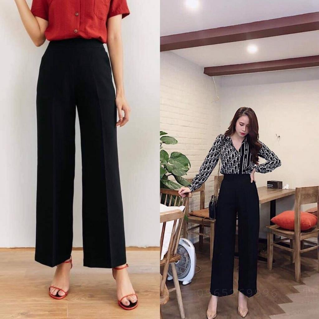 Quần ống rộng nữ lưng cao MAYA khóa giữa vải tuyết mưa Hàn Quốc Q088
