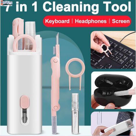 Bộ chổi bàn phím máy tính 7 trong 1 Nút tai làm sạch Bút làm sạch Bàn phím Công cụ làm sạch bụi Keycap Kéo 3 mảnh ^ MK ^