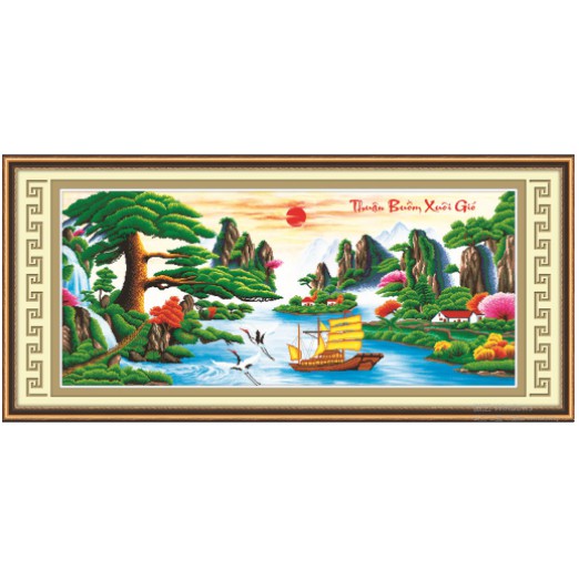 Tranh Đính Đá THUẬN BUỒM XUÔI GIÓ. Kích Thước: 1m30 x 65cm - 1m50 x 70cm - 2m x 85cm