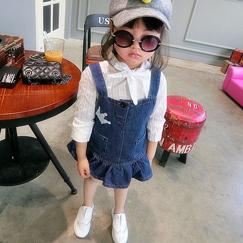 ♕ babyme ღ Summer Girls Denim Cute Crown Strap Skirt Princess Skirt