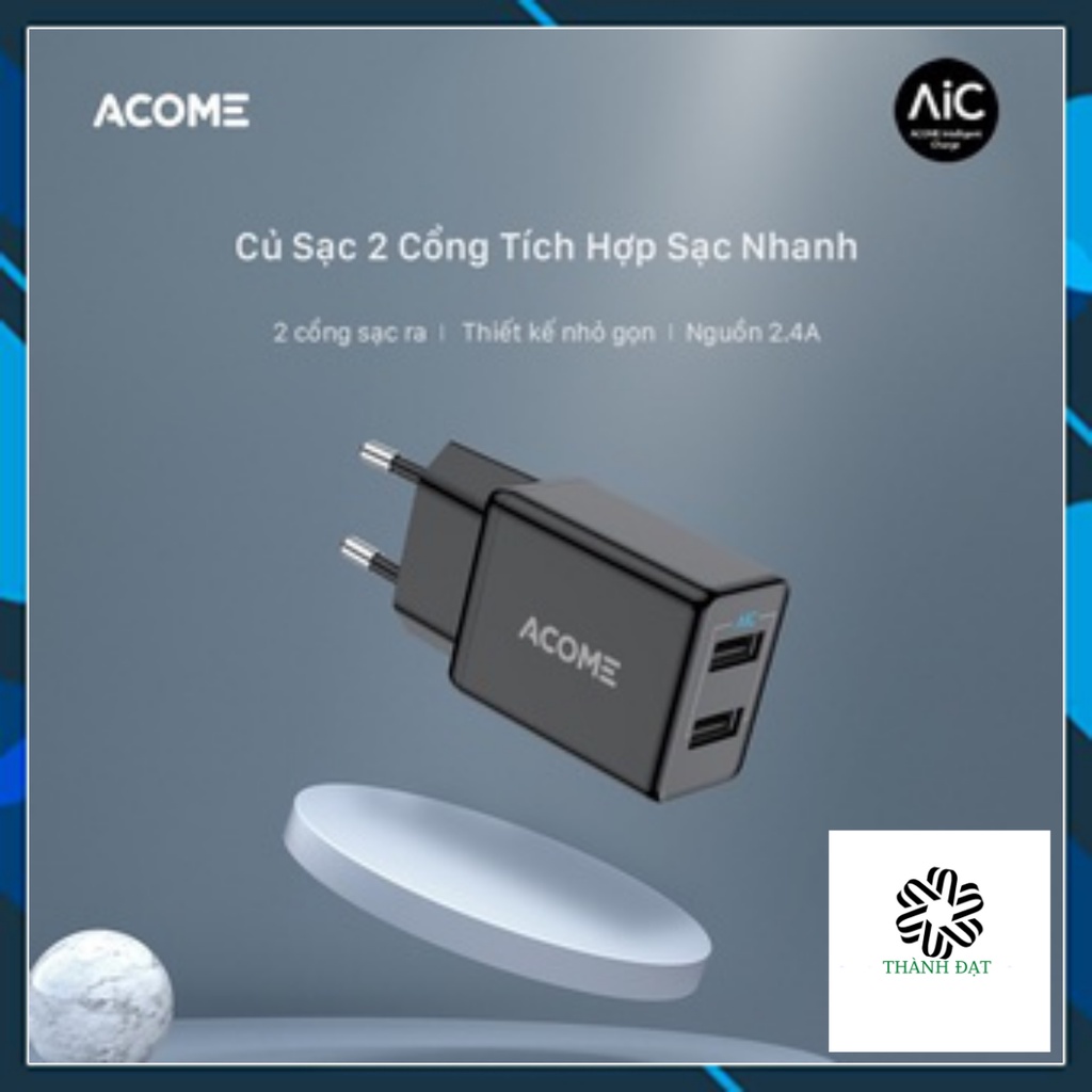 Củ sạc ACOME AC03 12W -2.4A - 2 Cổng USB Sạc Nhanh - BẢO HÀNH 12 tháng , lỗi 1 đổi 1