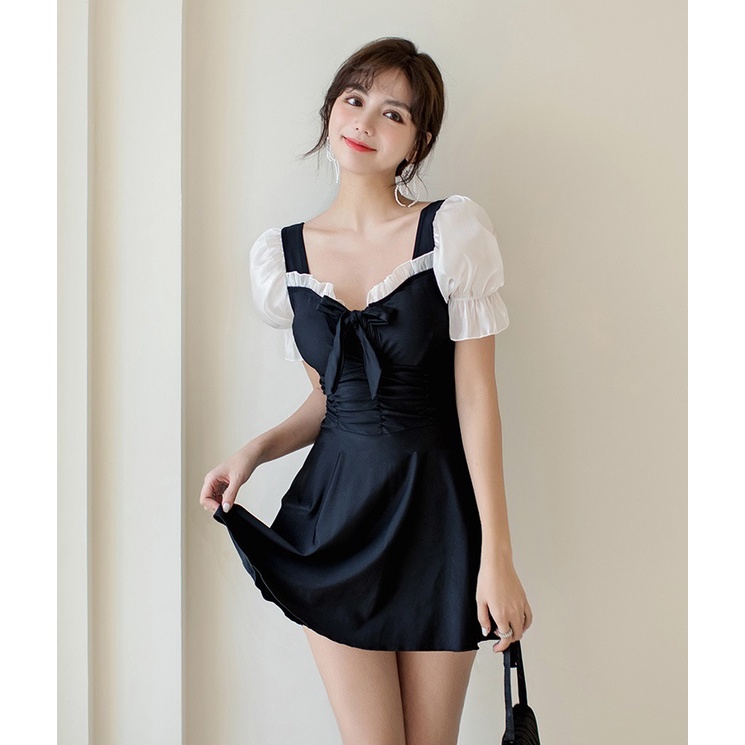 Bộ đồ bơi nữ liền mảnh dáng váy tay phối voan nữ tính siêu xinh
