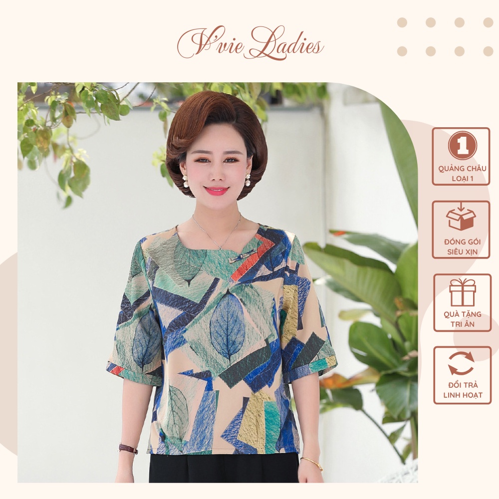 Áo Lụa trung niên cho mẹ, họa tiết trung quốc xuất xứ Quảng Châu V'vie Ladies