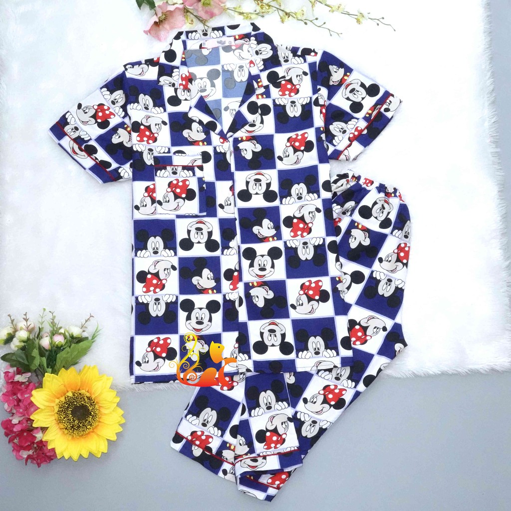 Đồ Bộ Mặc Nhà "Mít Ki ô vuông" Pijama Quần Lửng Kate Thái - Dưới 68kg.