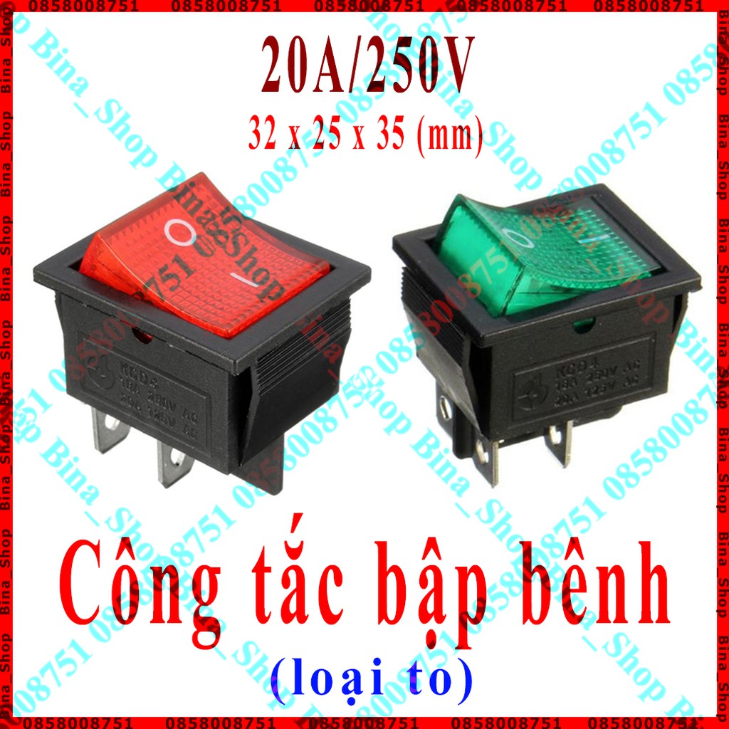 Công tắc 4 chân 16A/250V 20A/125V  / Công tắc bập bênh ON OFF loại to 33x35mm