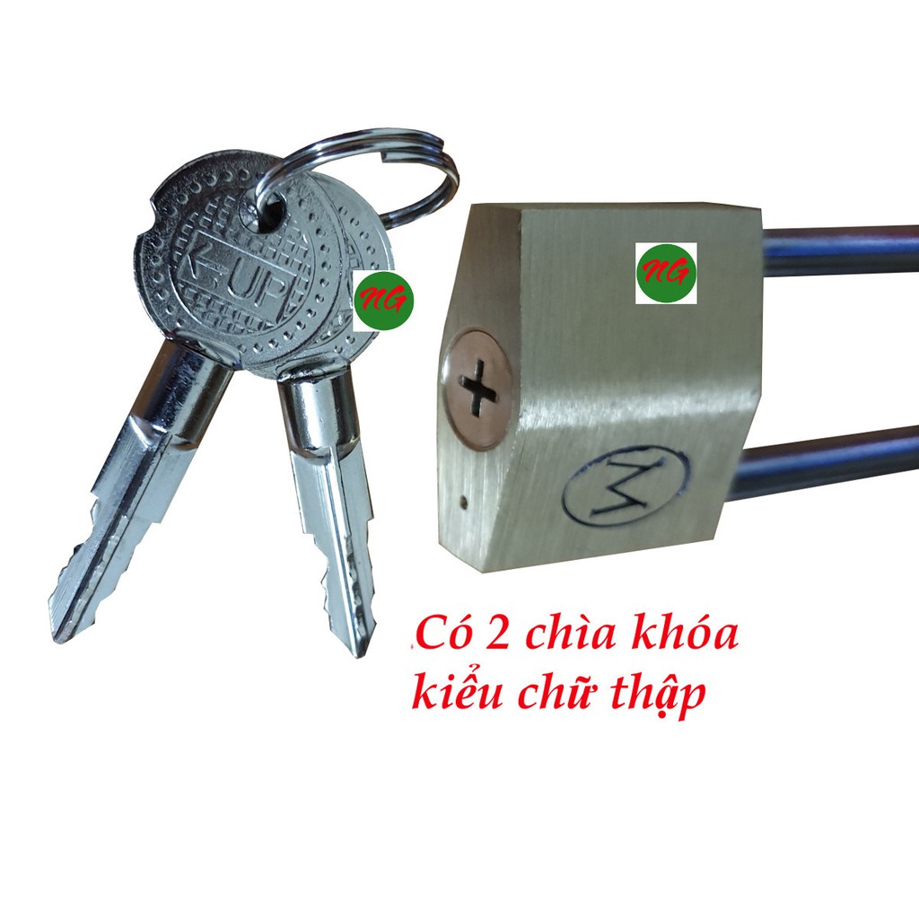 Ổ khóa cỡ 40MM càng khóa dài 13 CM với 2 chìa chữ thập Vương niệm