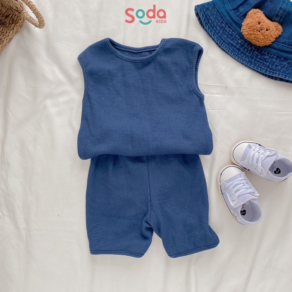 Bộ quần áo cho bé trai Peinguin SODA KIDS họa tiết xanh/chim cánh cụt waflle mềm mại