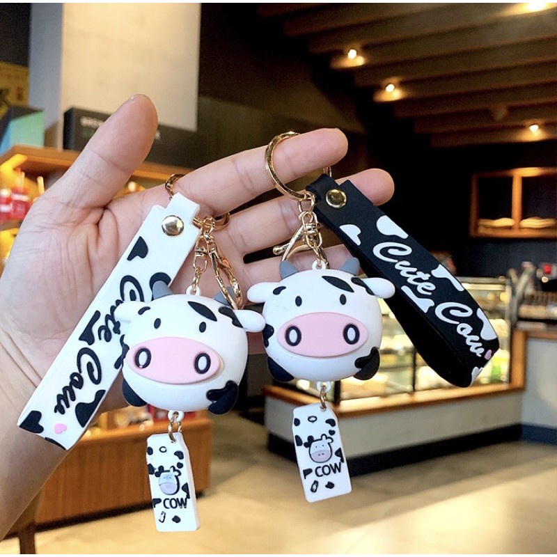 Móc khoá bò sữa silicon nhựa đặc cao cấp cute