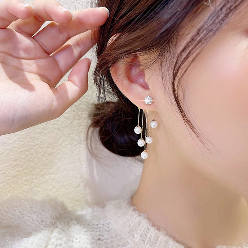 Khuyên Tai Tua Rua Ngọc Trai Zircon Xu Hướng Mới Hàn Quốc Thanh Lịch Cho Nữ