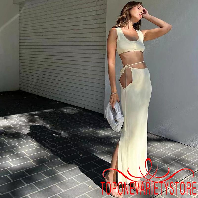 Set Áo Croptop Sát Nách + Chân Váy Dài 2 Dây Thời Trang Nữ Tính