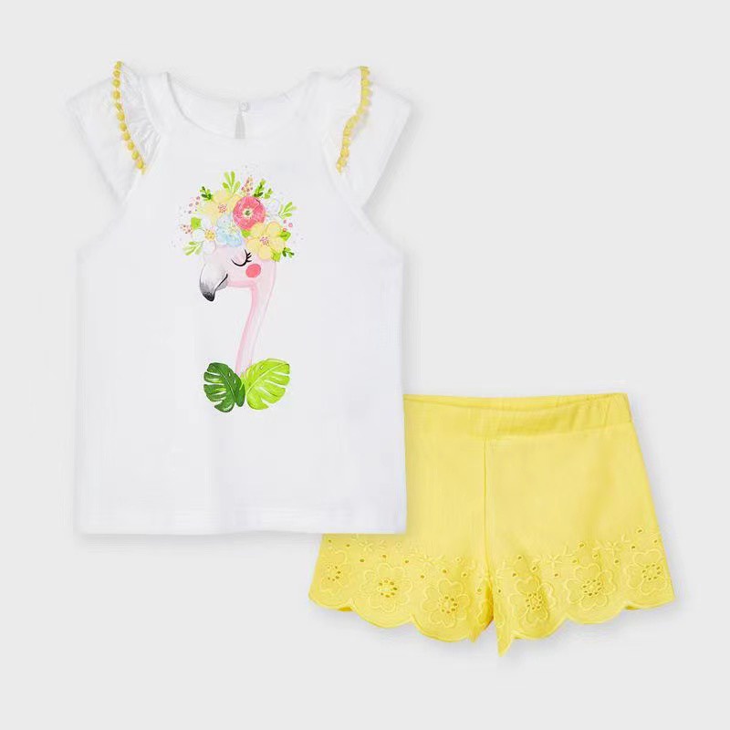 Bộ hè bé gái chất cotton xuất xịn May,oral hình chim hạc