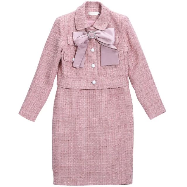 ORDER Set dạ tweed cổ nơ