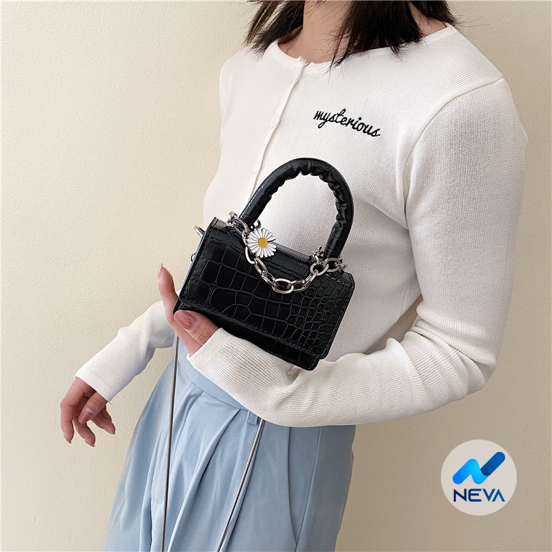 (HOT) Túi nữ mini dập vân cá sấu phối dây xích hottrend NEVA830