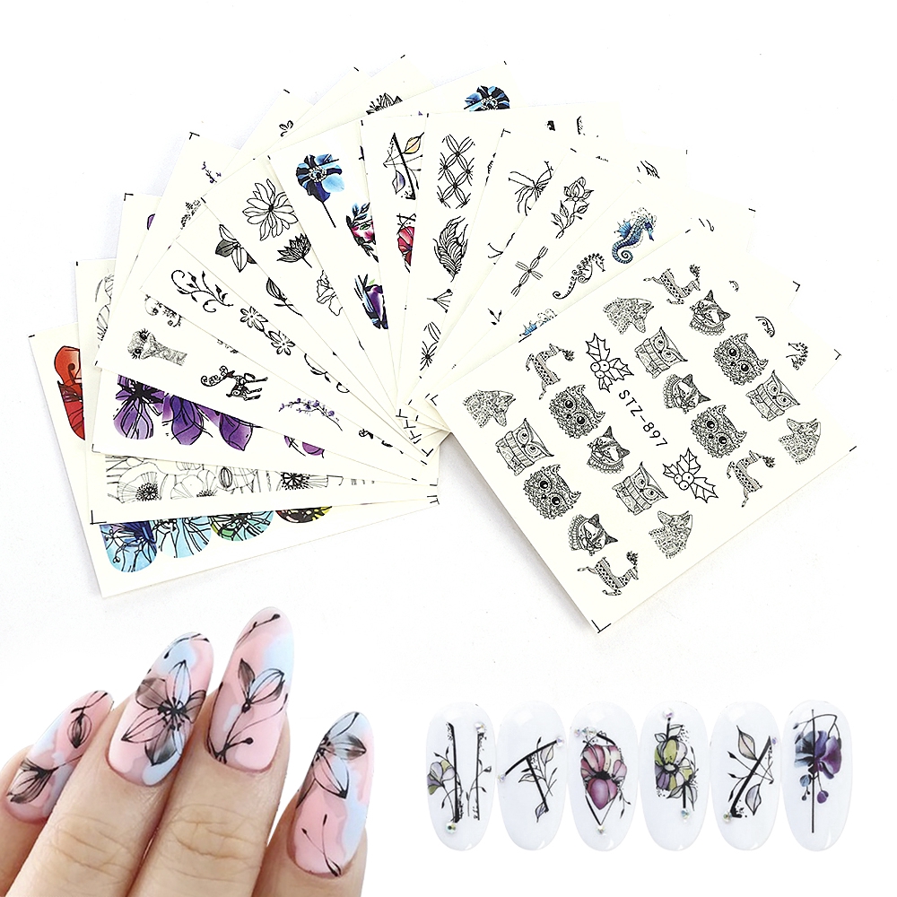 [Hàng mới về] Bộ 14 tấm hình dán họa tiết hoa bướm 3D đa dạng trang trí móng tay nghệ thuật