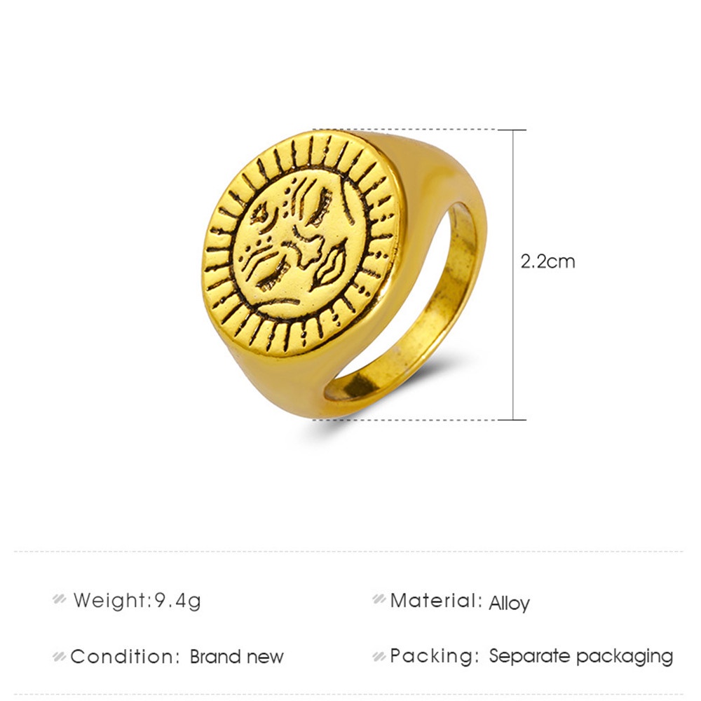 New Sunflower Smiley Retro Metal Face Index Finger Ring Creative Jewelry accessories