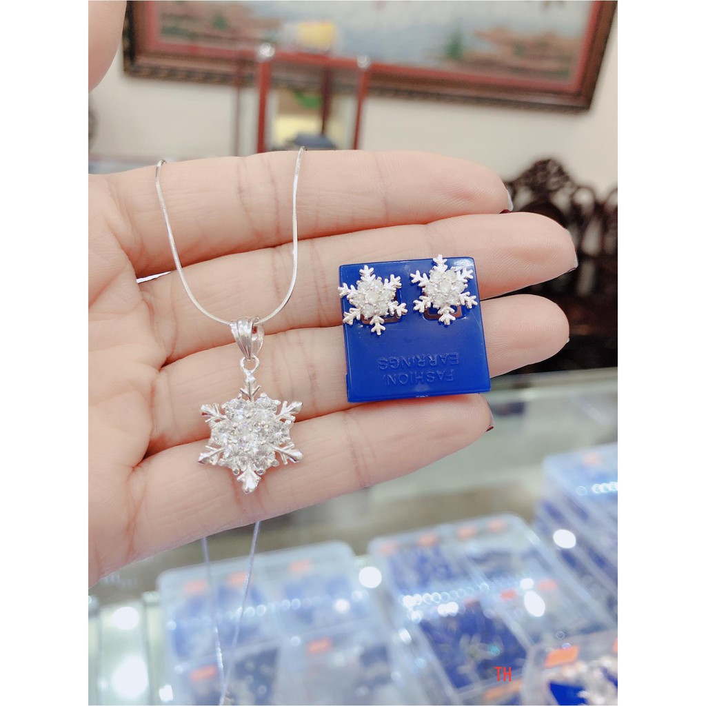 Dây chuyền bông tai hoa tuyết bạc