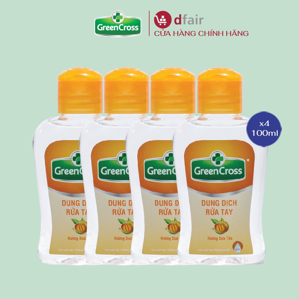 Combo 4 Nước Rửa Tay Green Cross Hương Dưa Táo Chai 100ML