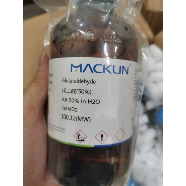 Hóa chất Glutaraldehyde 50% CAS 111-30-8 C5H8O2 chai 500ml Cidex Glutaral