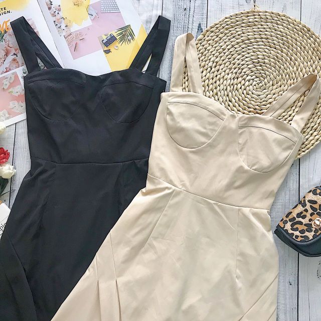 ĐẦM 2 ĐÂY FORM XÒE CHẤT KAKI CO GIÃN CHUẨN FORM | BigBuy360 - bigbuy360.vn